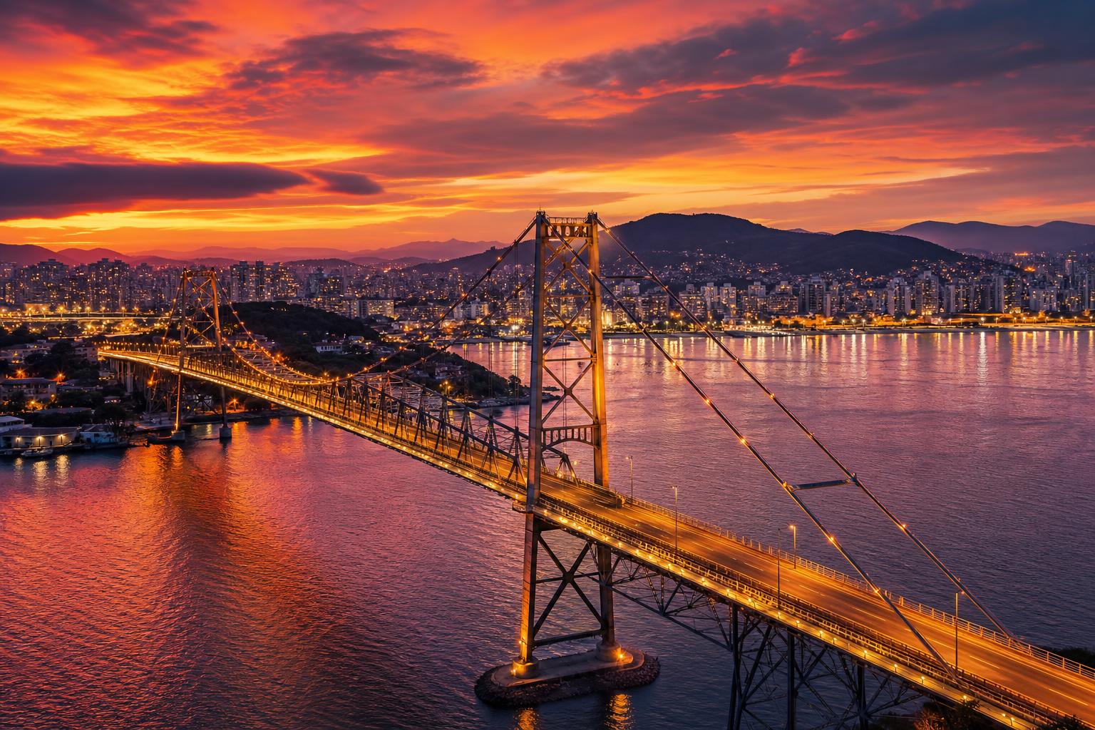 Ponte Hercílio Luz em Florianópolis ao pôr do sol